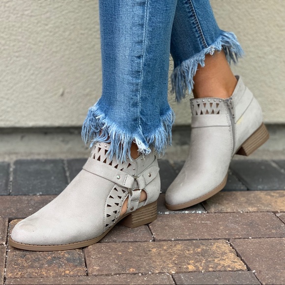 Smoke Gray Harness Laser Cut Chelsea Ankle Bootie - Picture 3 of 7